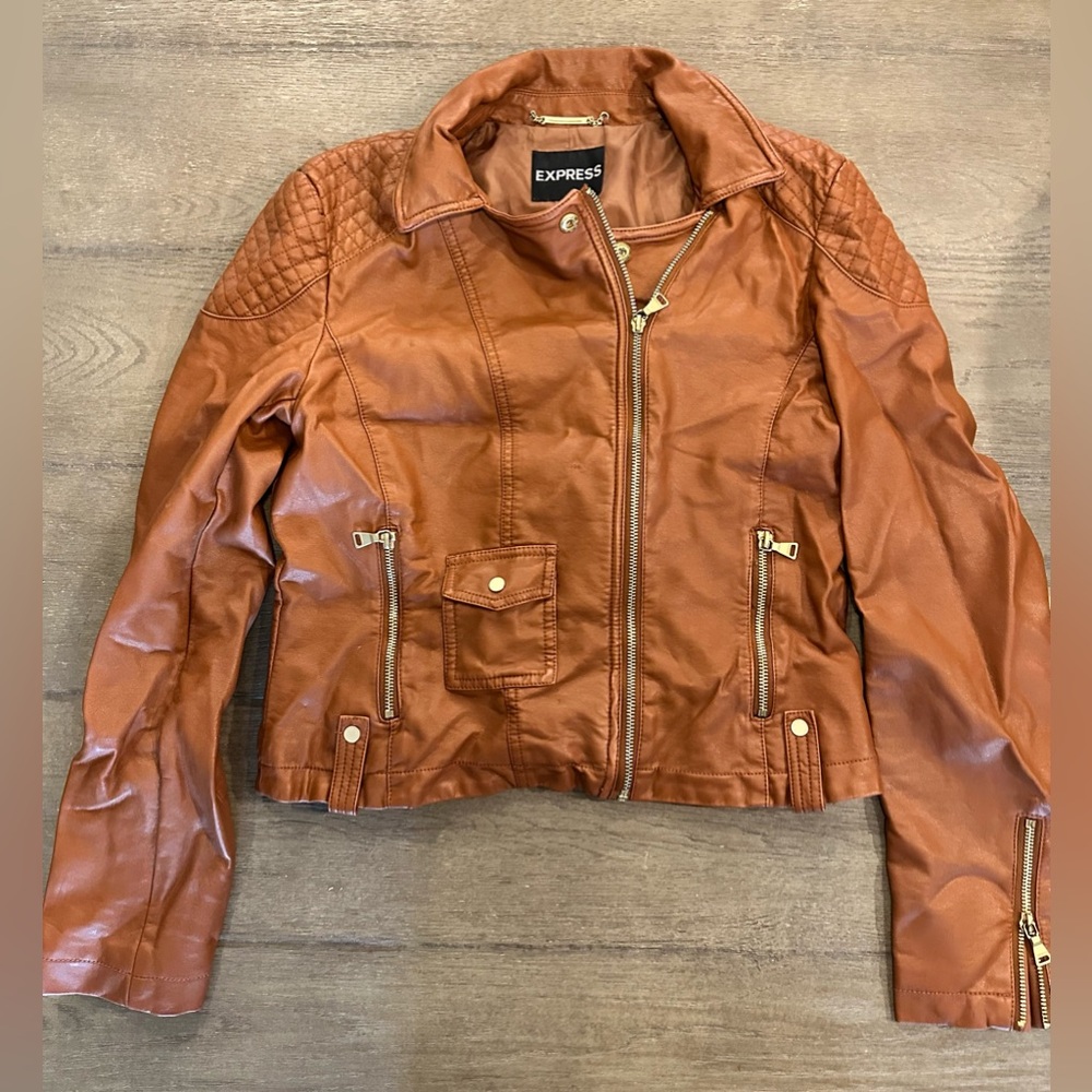 Express Brown Moto Jacket, Medium - image 1
